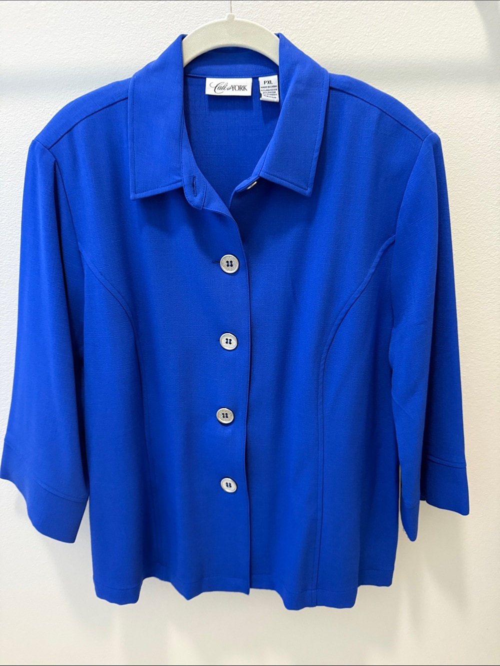 Cali and York Women's Royal Blue Button-Front Shirt Jacket PXL